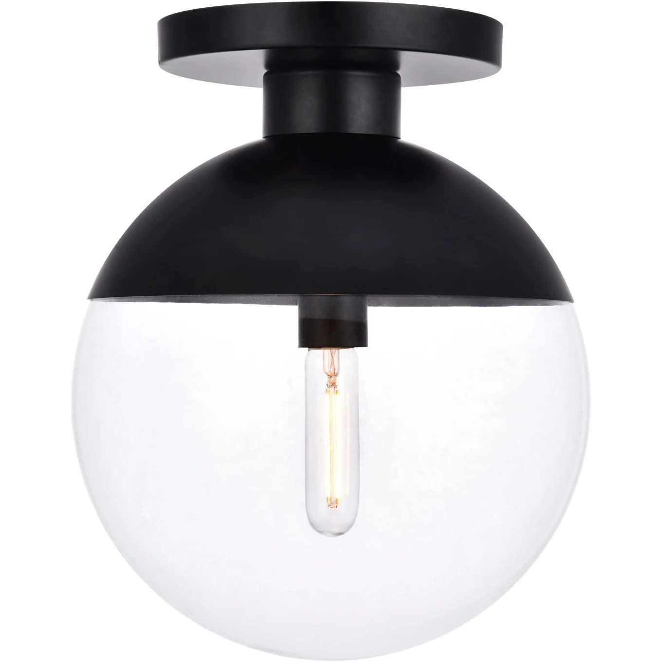 Living District Eclipse 1-Light Metal & Glass Flush Mount In Black And Clear