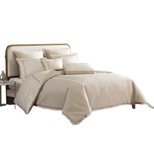 Dely 7pc Satin Queen Size Comforter Set with Shams, Reversible Gold