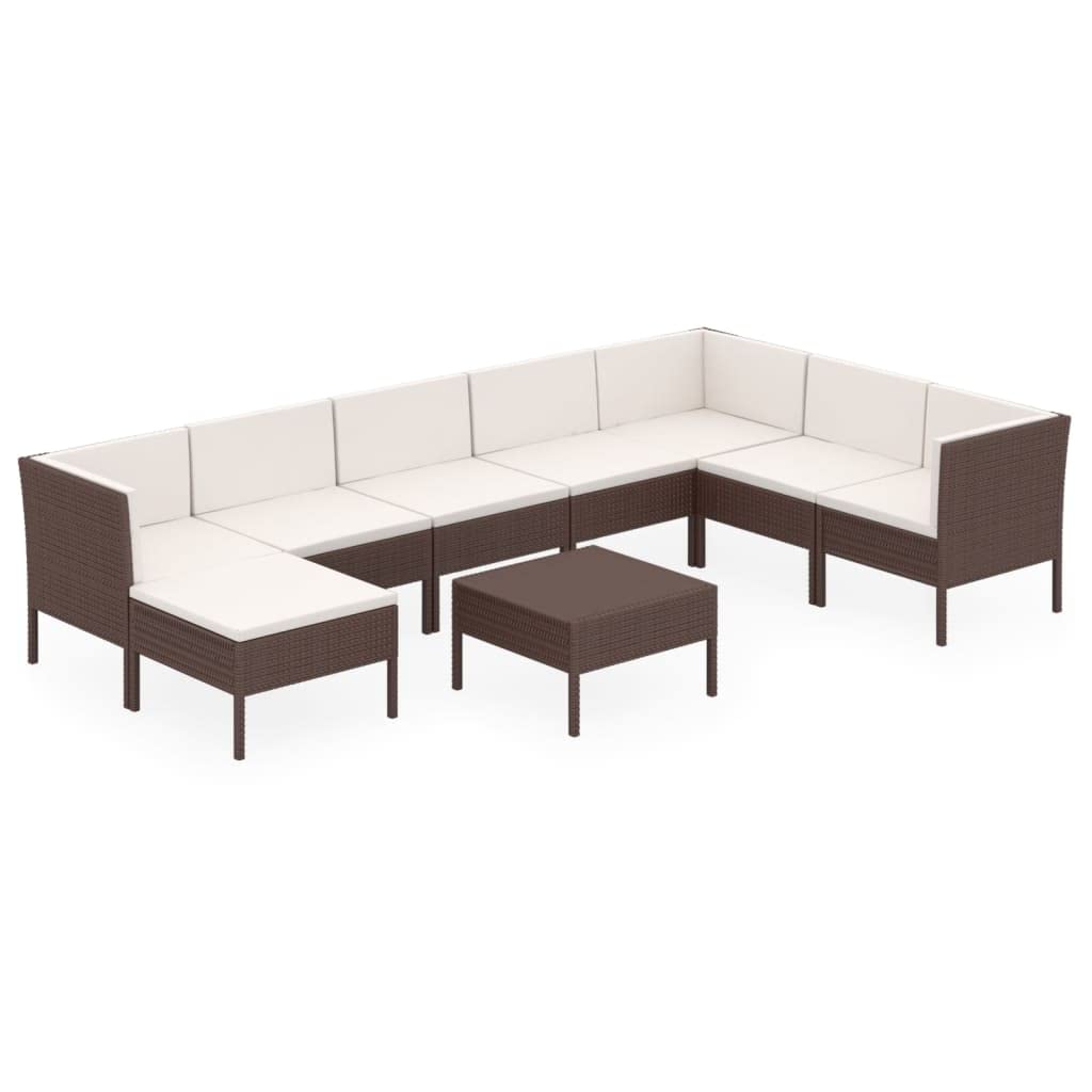 vidaXL 11 Piece Patio Lounge Set with Cushions Poly Rattan Brown