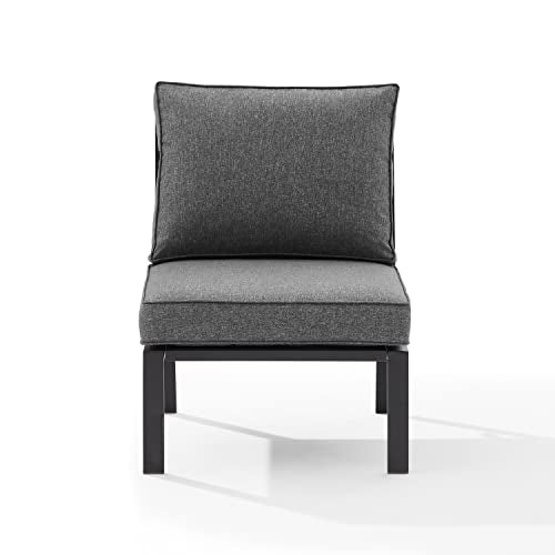 Casafoyer Furniture Clark Armless Outdoor Sectional Chair, Patio Chairs for Porch, Deck, Backyard, Balcony, Matte Black with Charcoal Cushions