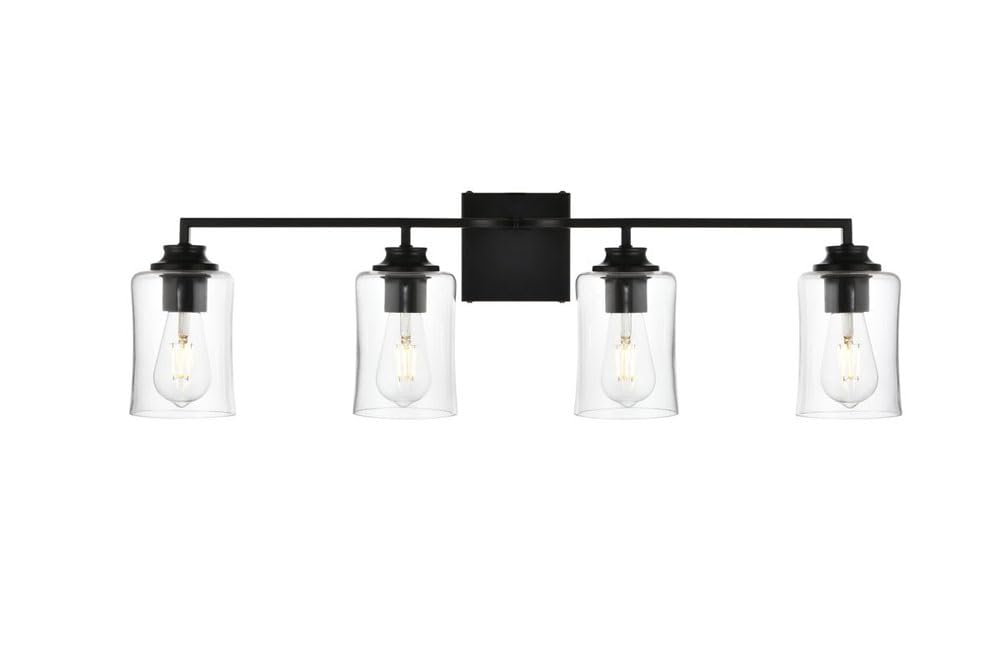 Living District Ronnie 4-Light Iron & Glass Bath Sconce In Black/Clear