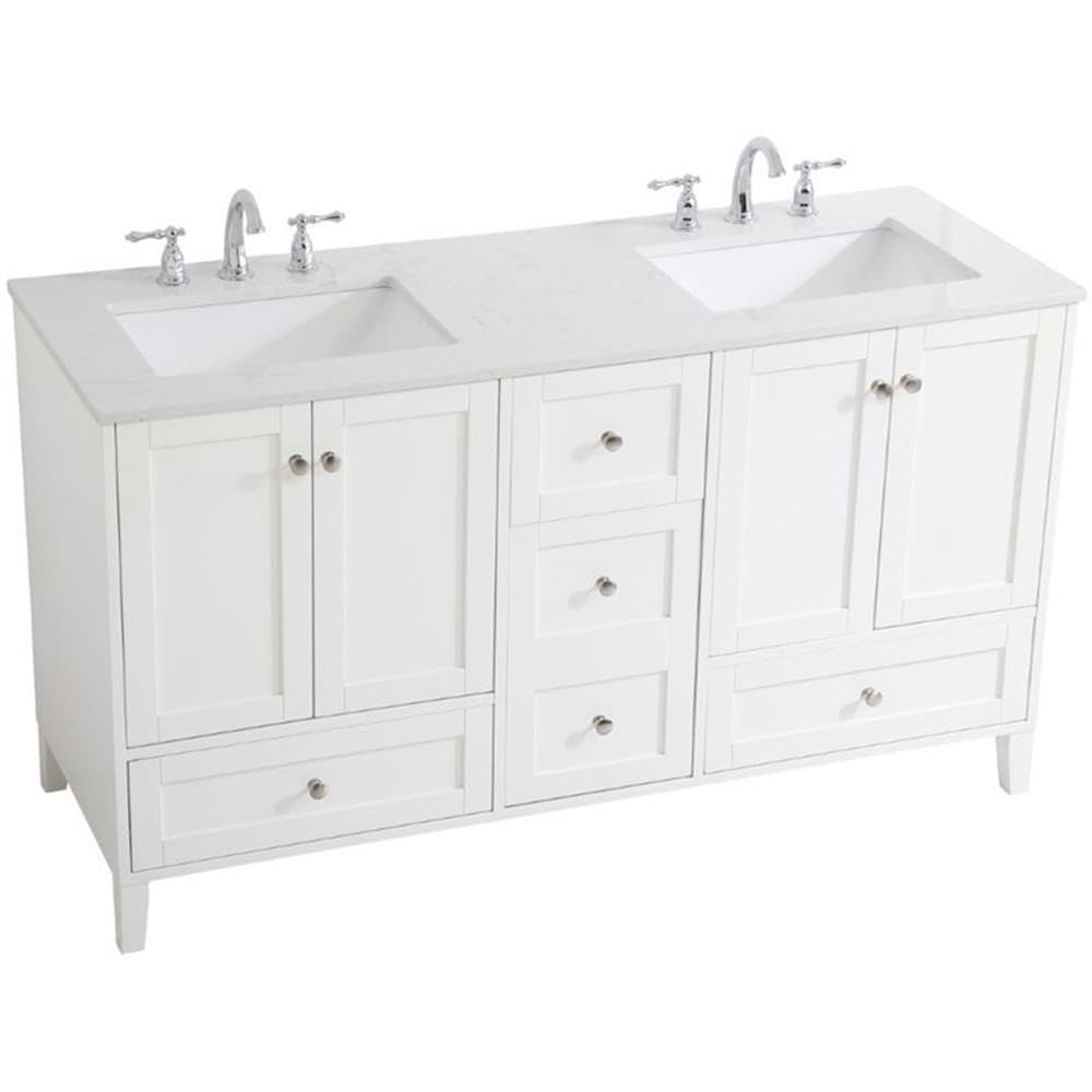 Elegant Decor Sommerville 60' Double Quartz Top Bathroom Vanity In White