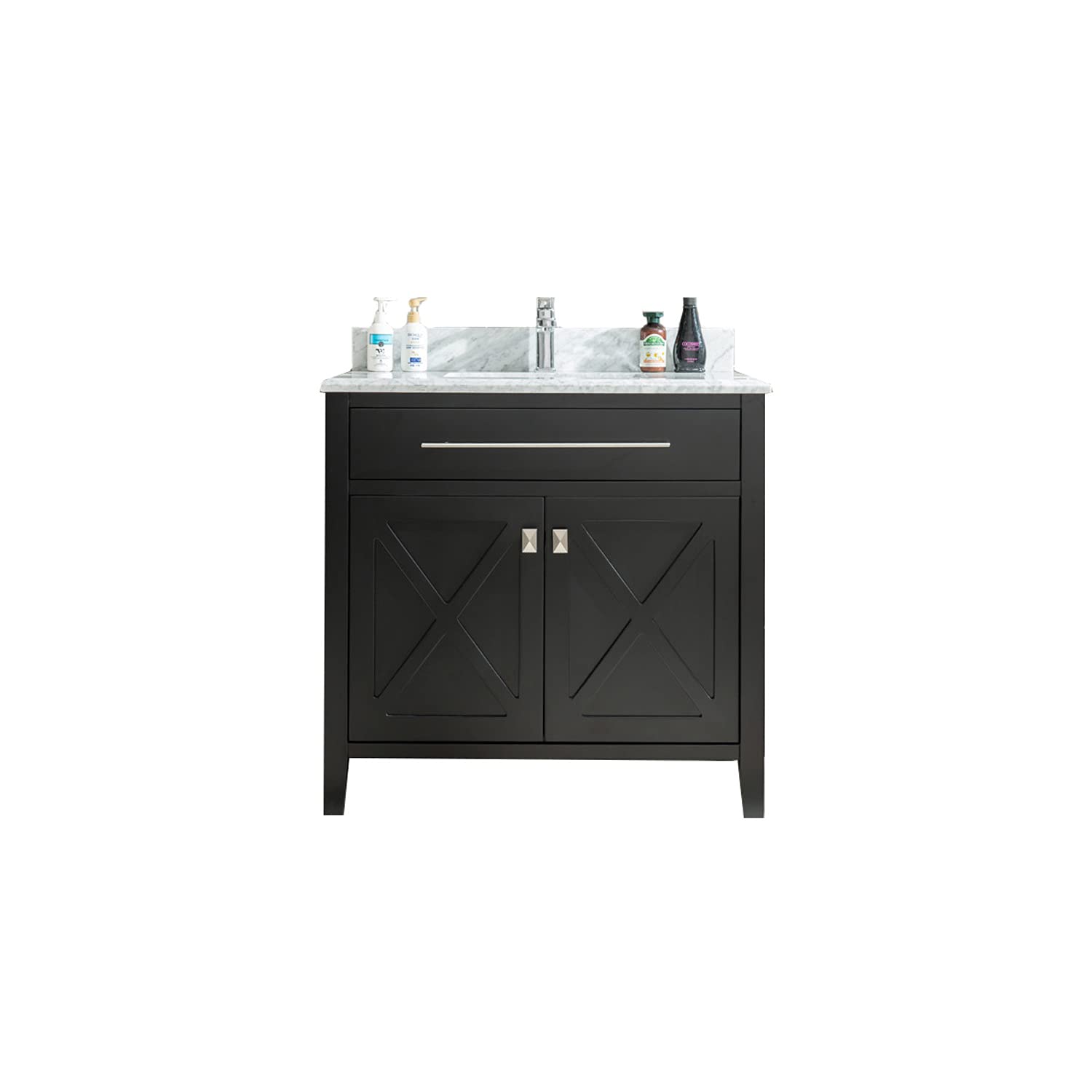 Wimbledon - 36 - Espresso Cabinet + White Carrara Marble Countertop