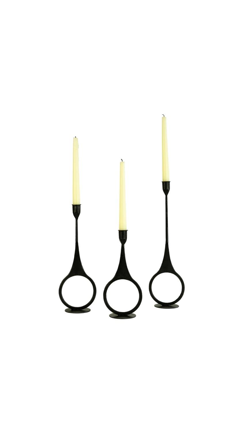 Set Of Three Cast Iron Taper Candle Holders W Ring Detail