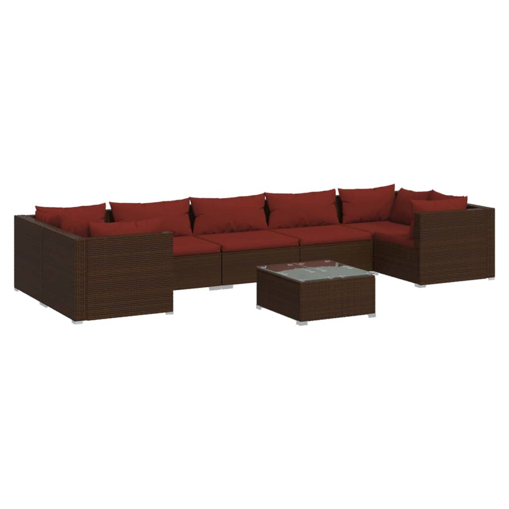 vidaXL 8 Piece Patio Lounge Set with Cushions Poly Rattan Brown