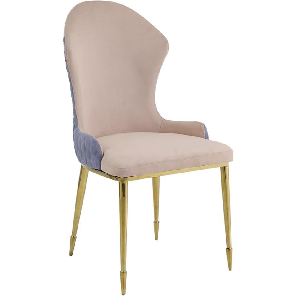 Side Chair (Set-2), Tan, Lavender Fabric & Gold