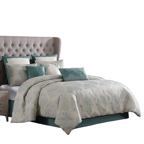 Regy 10pc Queen Size Comforter Set with Shams, Blue Gray Medallion