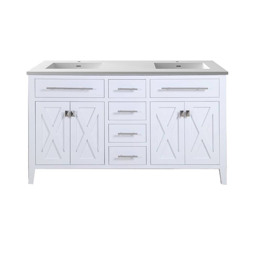 Wimbledon - 60 - White Cabinet + Matte White VIVA Stone Solid Surface Countertop