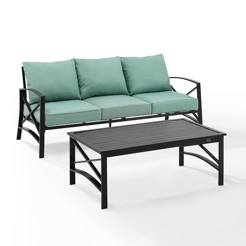 Casafoyer Furniture Kaplan 2-Piece Outdoor Sofa Patio Furniture Set, Conversation Sets for Porch, Deck, Oiled Bronze with Mist Cushions