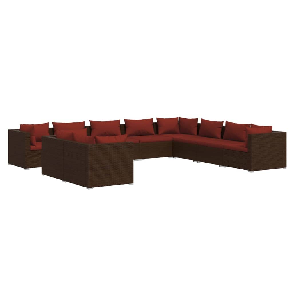 vidaXL 7 Piece Patio Lounge Set with Cushions Brown Poly Rattan