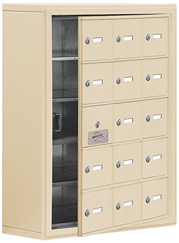 Surface Mounted Cell Phone Storage Locker with 15 A Doors (14 usable) in Sandstone - Keyed Locks