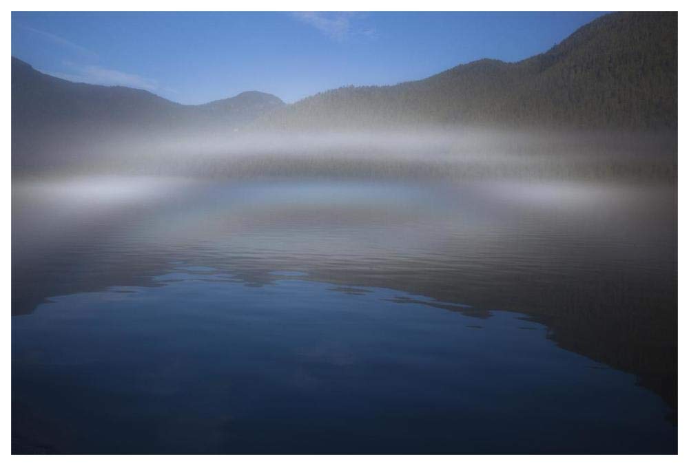 Ocean fog lifting off the water at the mouth of Kynoch Inlet, British Columbia, Canada-Paper Art-62x42”