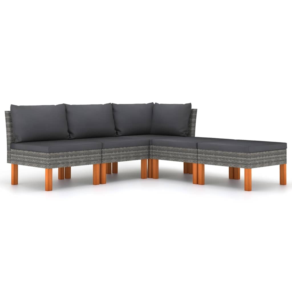 vidaXL 5 Piece Garden Lounge Set with Cushions Poly Rattan Gray
