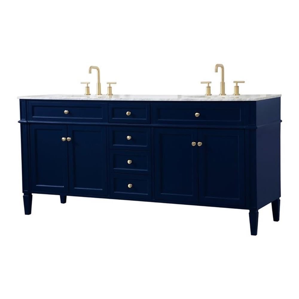 Elegant Decor Park Avenue 72 Metal Mdf Marble Double Bathroom Vanity In Blue