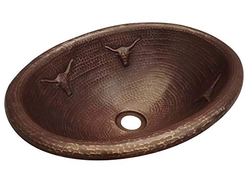INNOVA COPPER OVAL BATH SINK LONGHORN DESIGN ROUND LIP 19X14X6 G18 DARK