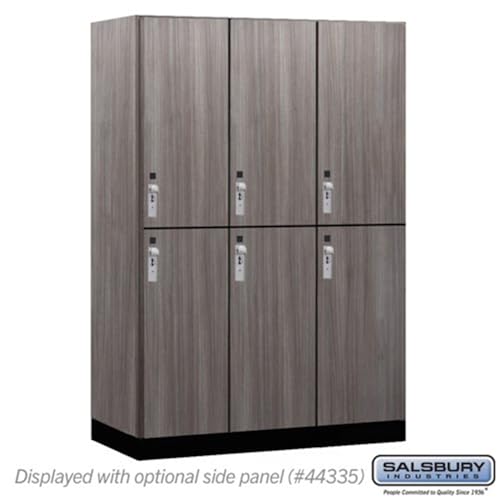 Salsbury 18 Wide Premier Wood Locker-Double Tier-3 Wide-6 Feet High-21” Deep-Skyline Walnut-Silver Hasps