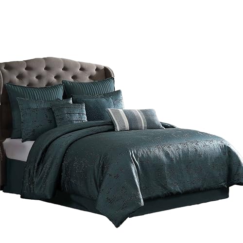 Beny 10pc King Size Comforter Set, Dark Turquoise Blue Woven