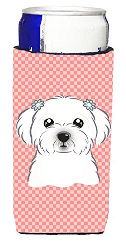 Carolines Treasures Bb1208Muk Checkerboard Pink Maltese Ultra Beverage Insulators For Slim Cans, Slim Can, Multicolor
