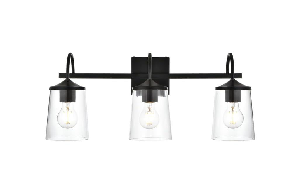Living District Avani 3-Light Iron & Glass Bath Sconce In Black And Clear