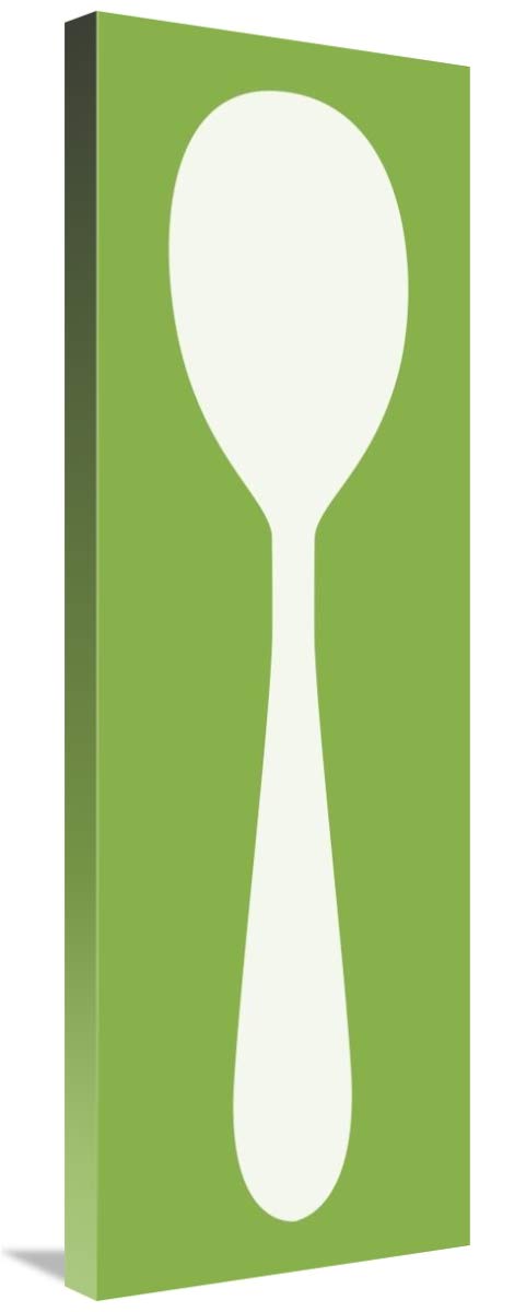 Mealtime: White on Green - Spoon-Canvas Art-12x36”