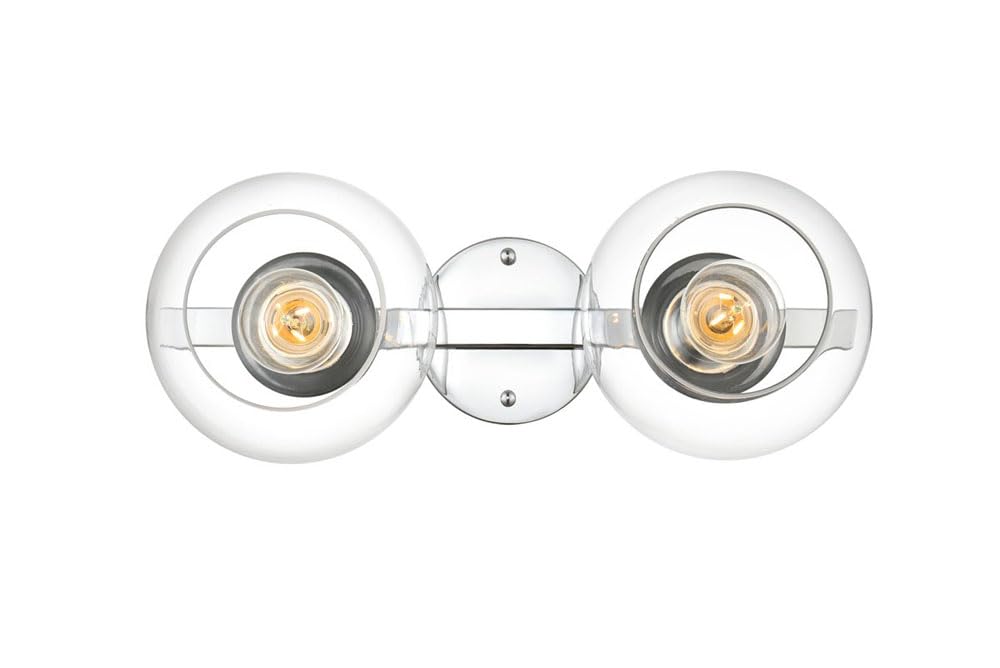 Living District Rogelio 2-Light Iron & Glass Bath Sconce In Chrome/Clear