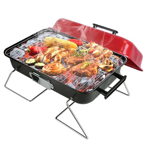 Portable Charcoal Grill OutdoorTabletop Grill Small Barbecue Smoker Folding BBQ Grill with Lid for Backyard Camping Picnics Beach