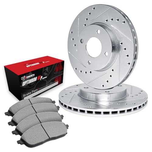 R1 Concepts Drilled and Slotted Silver Disc Brake Rotor Set with Optimum Oe Pads WGUN1-47000
