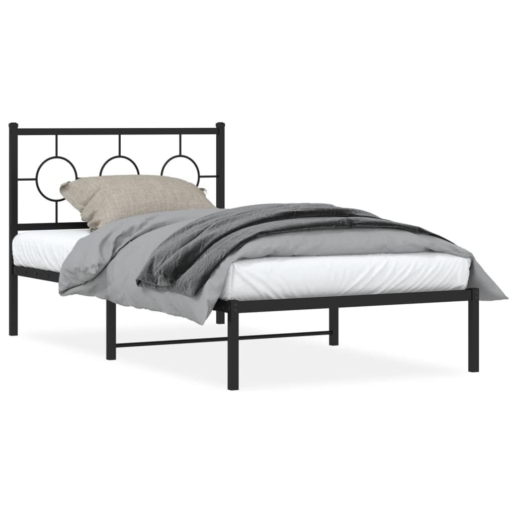 vidaXL Metal Bed Frame with Headboard Black 39.4x78.7"