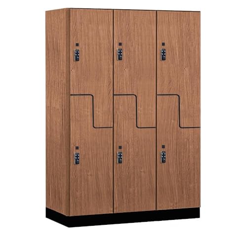18 Wide Premier Wood Locker-Double Tier S Style-3 Wide-6 Feet High-21” Deep-Red Oak-Black Resettable Combination Locks