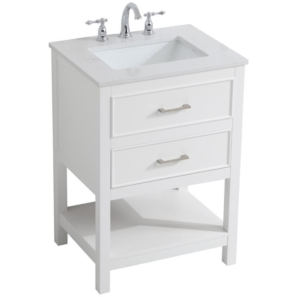 Elegant Decor Sinclaire 24 Single Quartz Top Bathroom Vanity In White