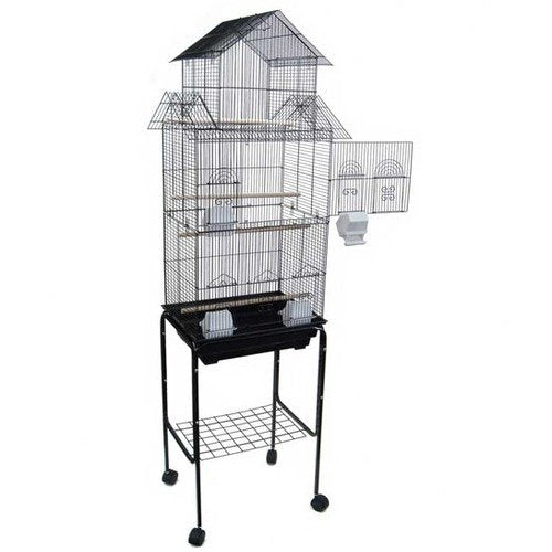6844 3/8' Bar Spacing Tall Pagoda Top Small Bird Cage With Stand - 18'X14' In Black