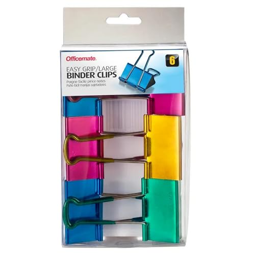 Officemate Easy Grip Binder Clips, Metallic, Large, Pack of 6 (Case Of 2)