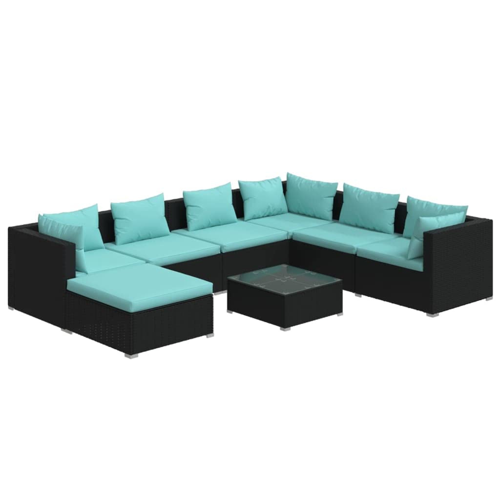 vidaXL 8 Piece Patio Lounge Set with Cushions Poly Rattan Black