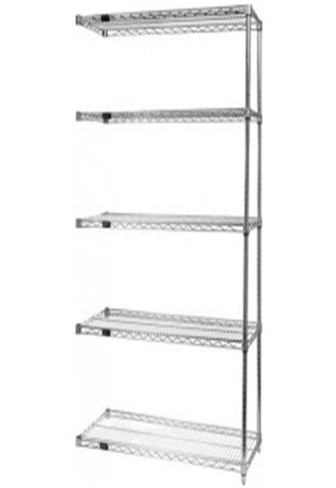 Quantum AD74-1872S-5 Wire Shelving Add-On Kit, 72W x 18D x 74H, 600 lbs Capacity, Stainless, Stainless, NSF