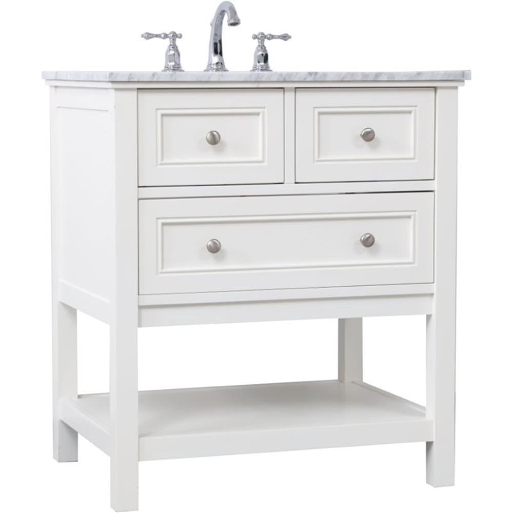 Elegant Decor Metropolis 30' Single Marble Top Bathroom Vanity In White