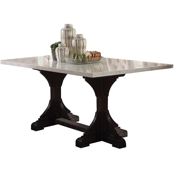 Acme Furniture Rectangular Marble Dining Table, Whiteweathered Espresso