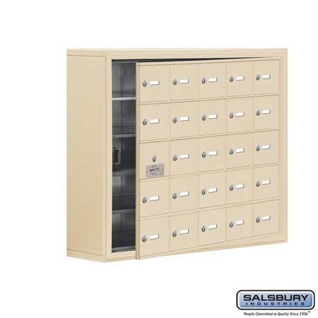 Surface Mounted Cell Phone Storage Locker with 25 A Doors (24 usable) in Sandstone - Keyed Locks