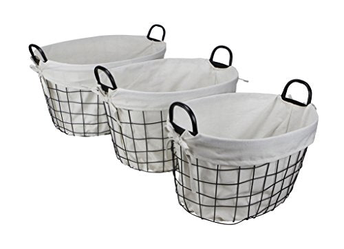 Casafoyer Esker Set of 3 Lined Metal Wire Oval Baskets | (2 Units)