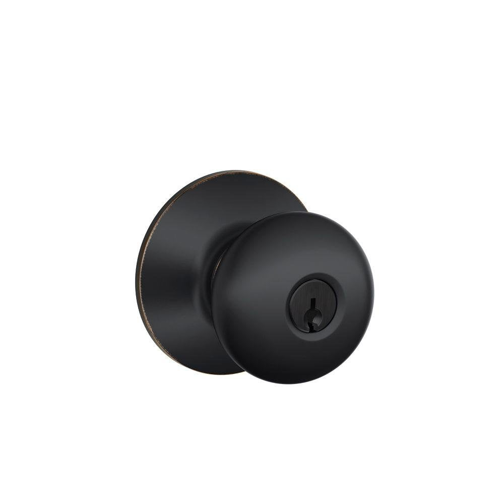Schlage F51A Ply 716 Plymouth Knob Keyed Entry Lock, Aged Bronze
