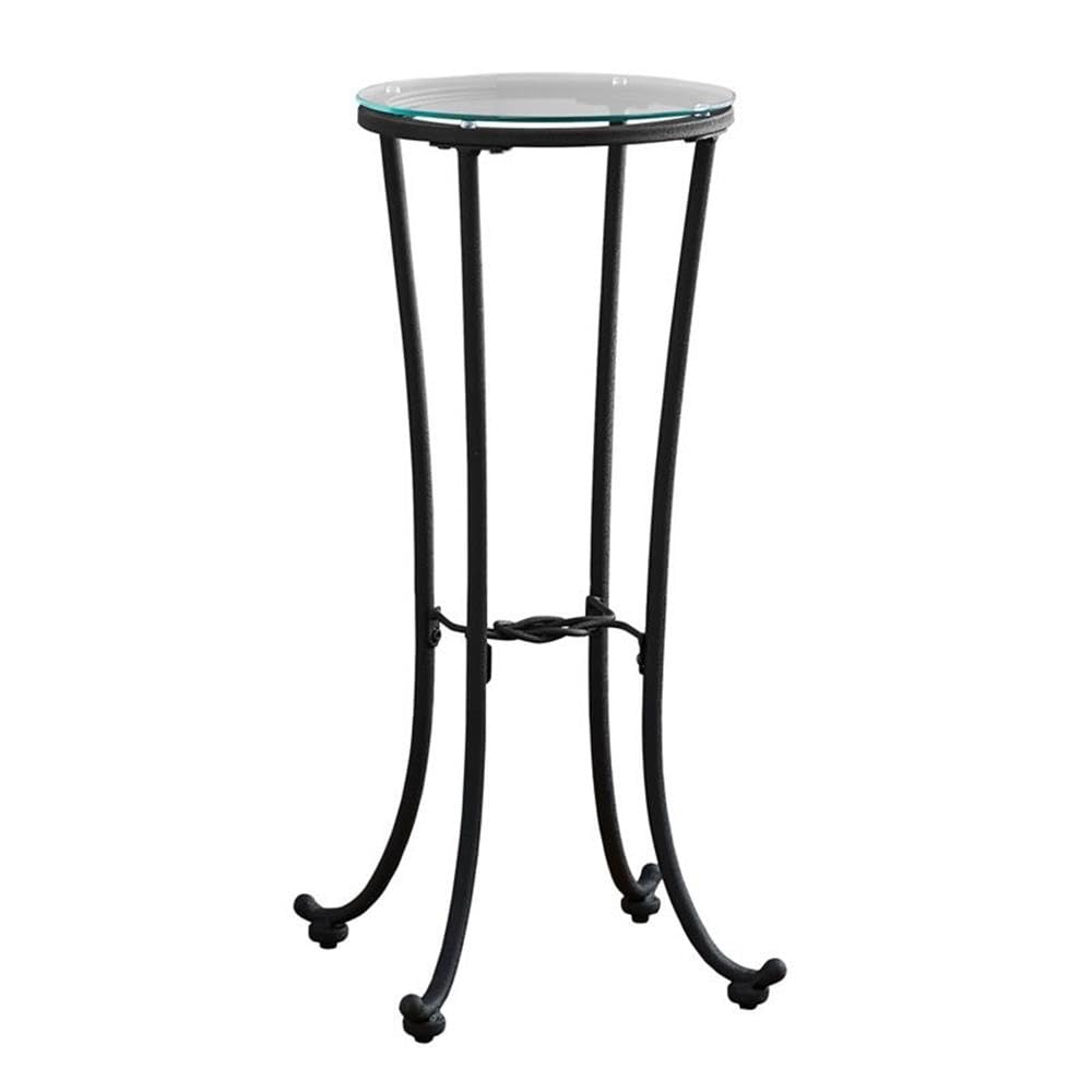 Accent Table, Side, End, Plant Stand, Round, Living Room, Bedroom, Metal, Tempered Glass, Black, Clear, Contemporary, Modern