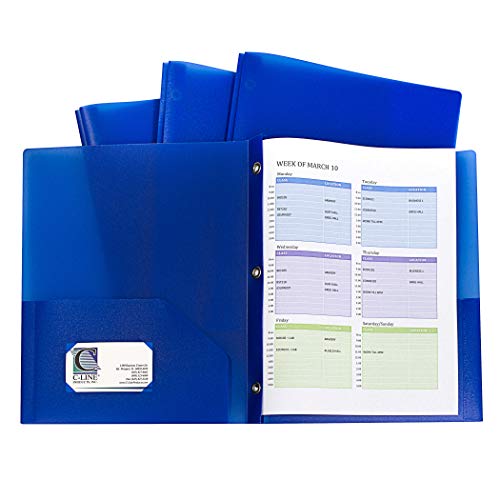 C-Line Two-Pocket Heavyweight Poly Portfolio With Prongs, For Letter Size Papers, Includes Business Card Slot, Blue, 10 Pack (32