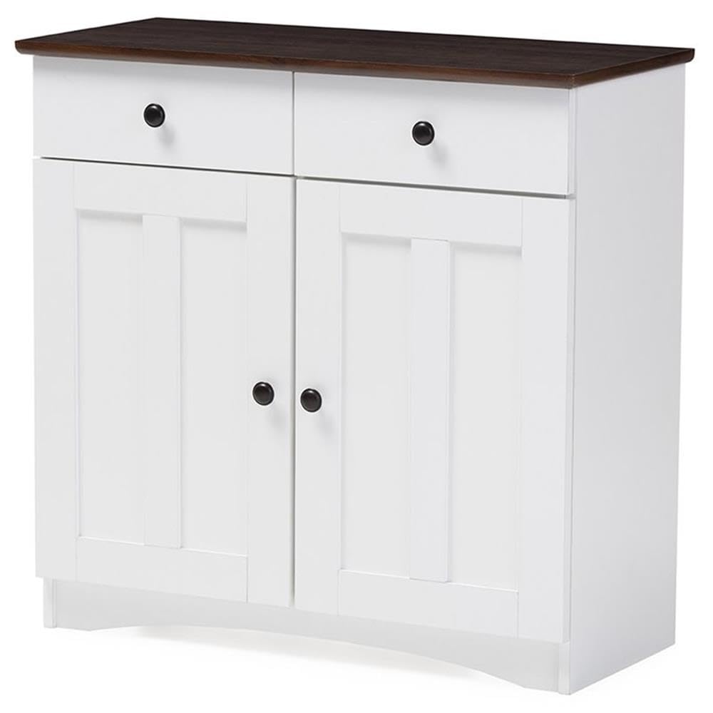 Baxton Studio Lauren Modern and Contemporary Two-tone White and Dark Brown Buffet Kitchen Cabinet with Two Doors and Two Drawers
