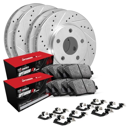 R1 Concepts Drilled and Slotted Silver Disc Brake Rotor and Drum Set with Optimum Oe Pads, Shoes, and Hardware WGUH2-54151