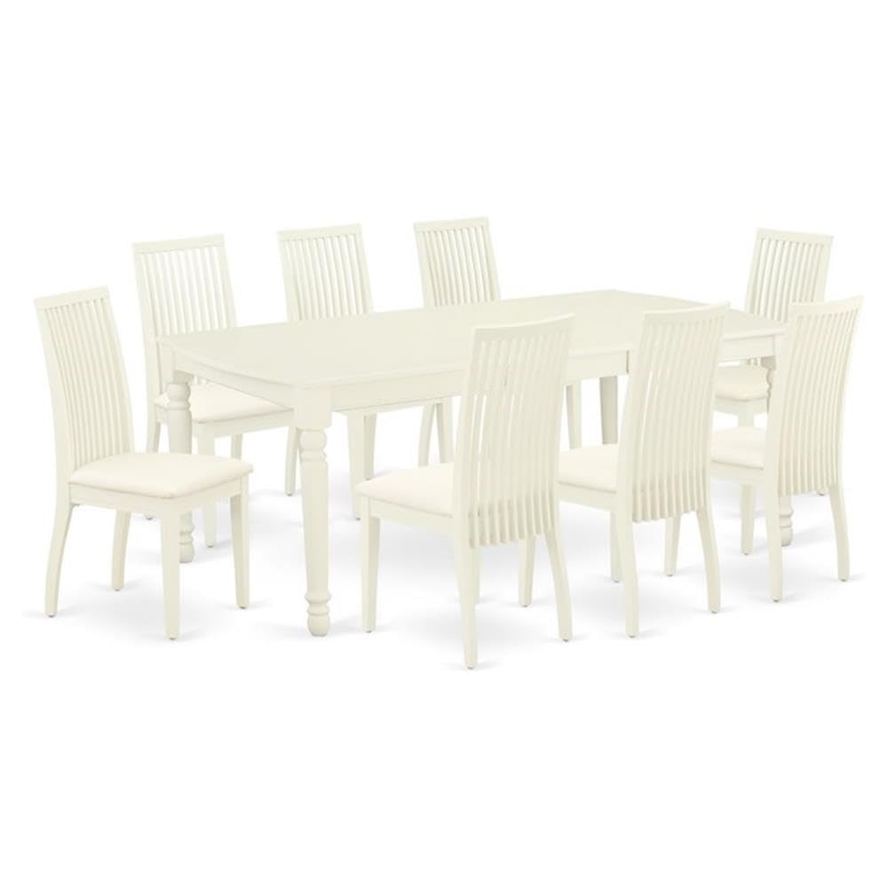 DOIP9-LWH-C 9Pc Dining Set Includes a Rectangle Dinette Table with Butterfly Leaf and Eight Linen seat Dining Chairs, Linen White Finish