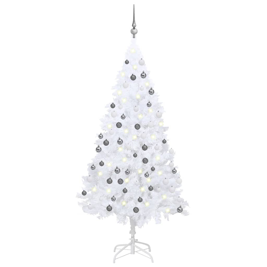 vidaXL Artificial Christmas Tree with LEDs&Ball Set White 59.1 PVC"