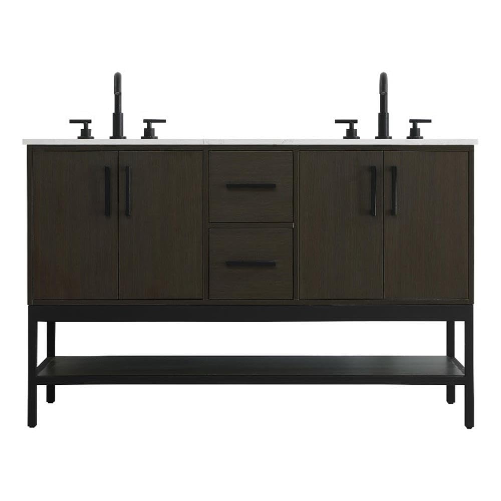 54 inch Double Bathroom Vanity in Mocha Brown