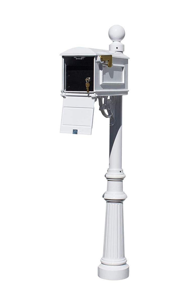 Lewiston Equine Mailbox Post System with Locking Insert, ornate base, horsehead finial (No address plates or numbers) , White