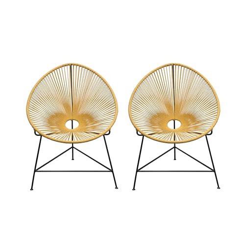 Azy Accent Chair Set of 2, Orange Natural Woven Rope, Black Iron Base