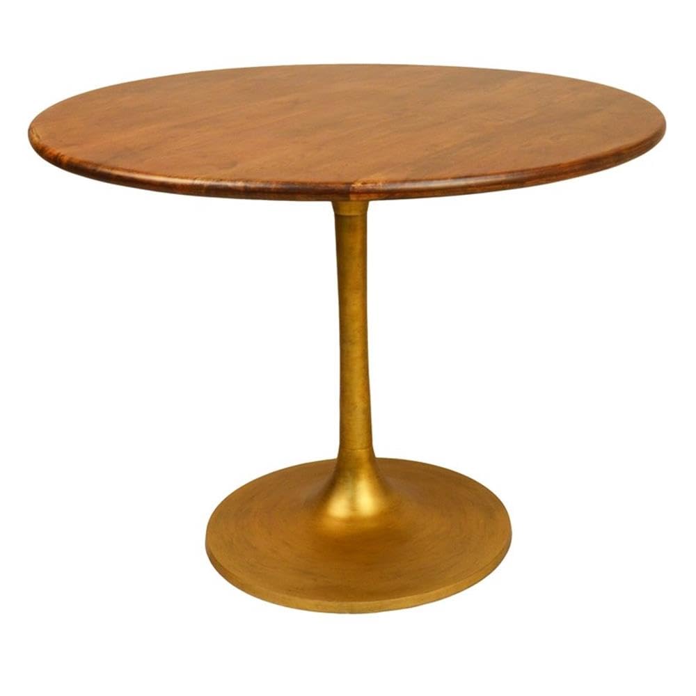 Alden Wood Top 40 Round Dining Table - Elm Top - Antique Gold Base