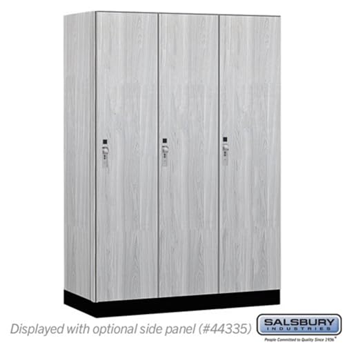 Salsbury 18 Wide Premier Wood Locker-Single Tier-3 Wide-6 Feet High-21” Deep-Silver Teak-Silver Hasps